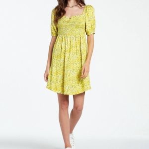 NWT Volcom Wanna Have Fun Mini Dress ditsy yellow floral dress